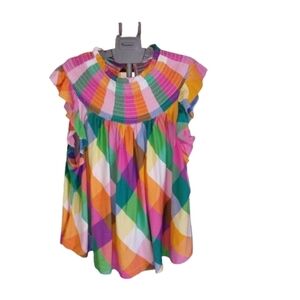 NEW Crown & Ivy Smocked Sleeveless Statement Top XXL Multicolor